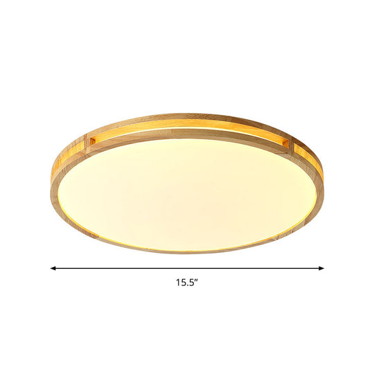 Contemporary Wood Beige Led Flush Mount Lamp - 14/16/19.5 Dia Circle With Acrylic Diffuser