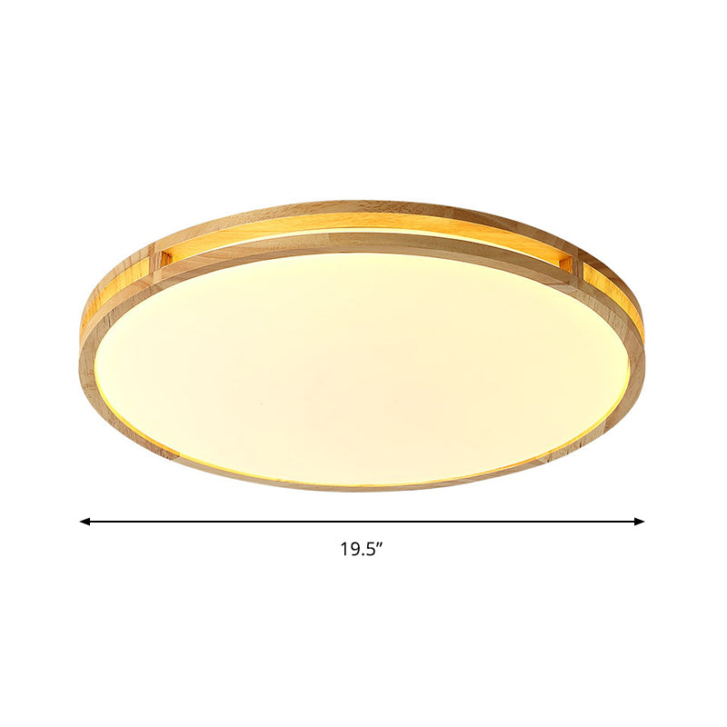 Contemporary Wood Beige Led Flush Mount Lamp - 14’/16’/19.5’ Dia Circle With Acrylic Diffuser