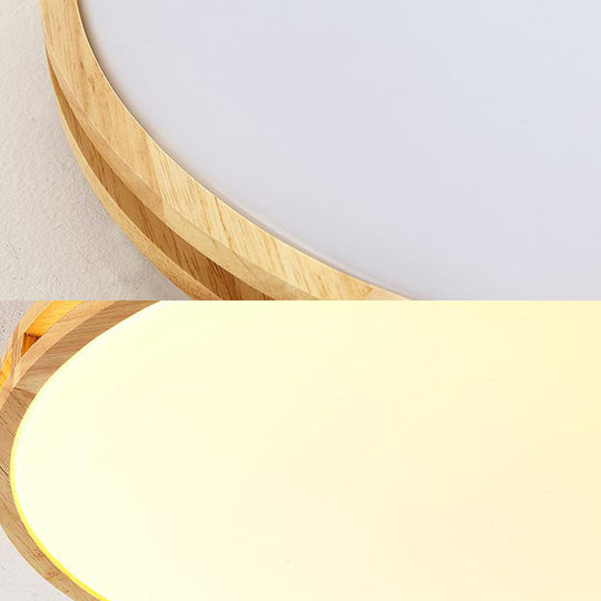 Contemporary Wood Beige Led Flush Mount Lamp - 14’/16’/19.5’ Dia Circle With Acrylic Diffuser