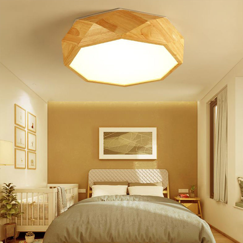 Modern Geometric Wood Beige Ceiling Light With Acrylic Diffuser - Led Flush Mount Lamp 18/26 Wide