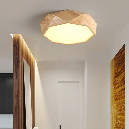 Modern Geometric Wood Beige Ceiling Light With Acrylic Diffuser - Led Flush Mount Lamp 18/26 Wide