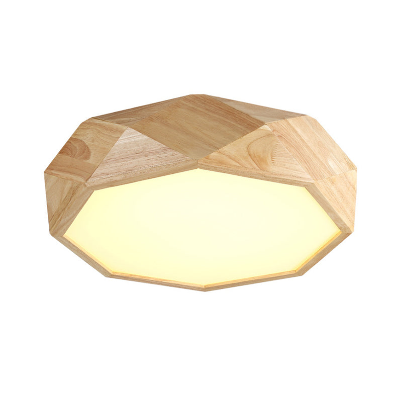 Modern Geometric Wood Beige Ceiling Light With Acrylic Diffuser - Led Flush Mount Lamp 18/26 Wide