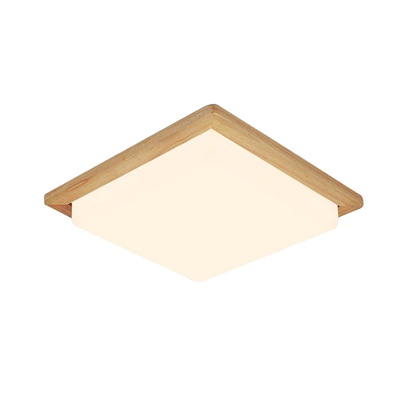 Modern Square Ceiling Mount Light With Beige Acrylic Shade Led Flush Lamp (White/Warm Light) Wood