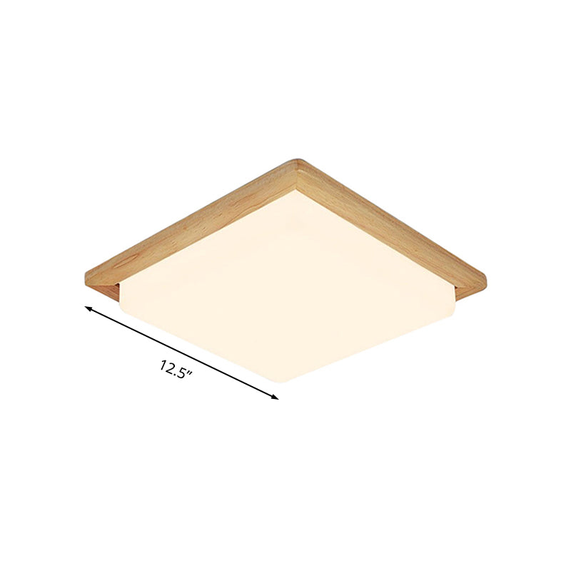 Modern Square Ceiling Mount Light With Beige Acrylic Shade Led Flush Lamp (White/Warm Light) Wood