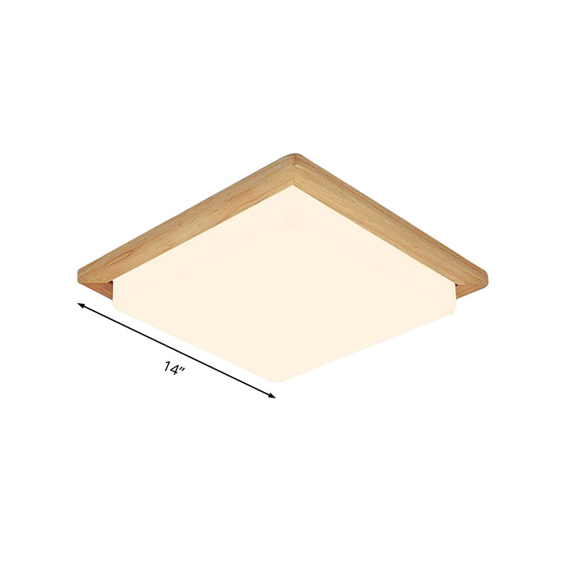 Modern Square Ceiling Mount Light With Beige Acrylic Shade Led Flush Lamp (White/Warm Light) Wood