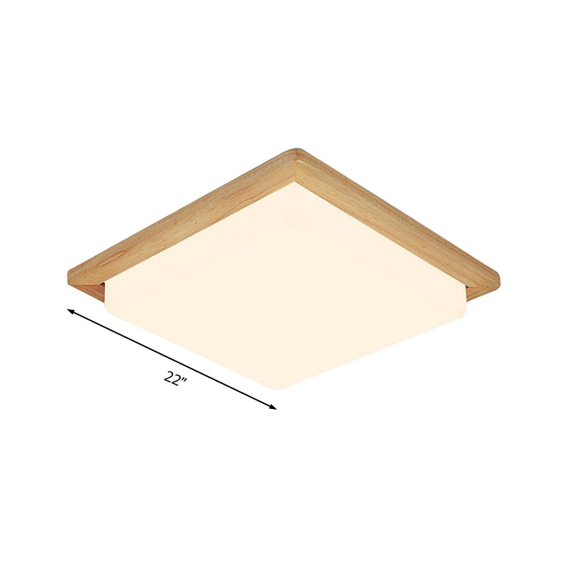 Modern Square Ceiling Mount Light With Beige Acrylic Shade Led Flush Lamp (White/Warm Light) Wood