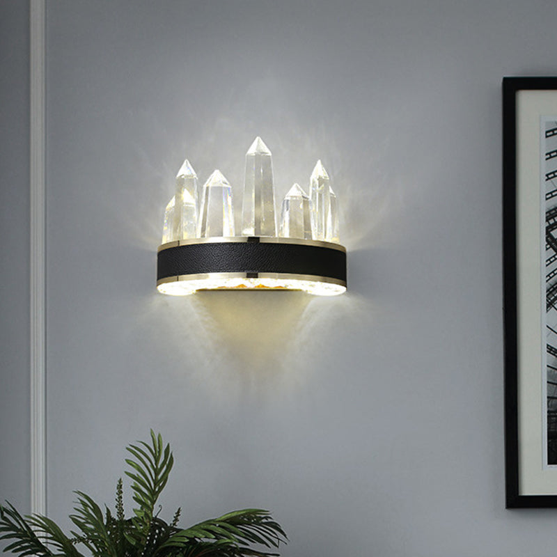 Modern Black Crystal Led Wall Sconce Light - Icicle Shaped Mount For Living Room