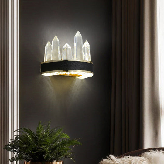 Modern Black Crystal Led Wall Sconce Light - Icicle Shaped Mount For Living Room