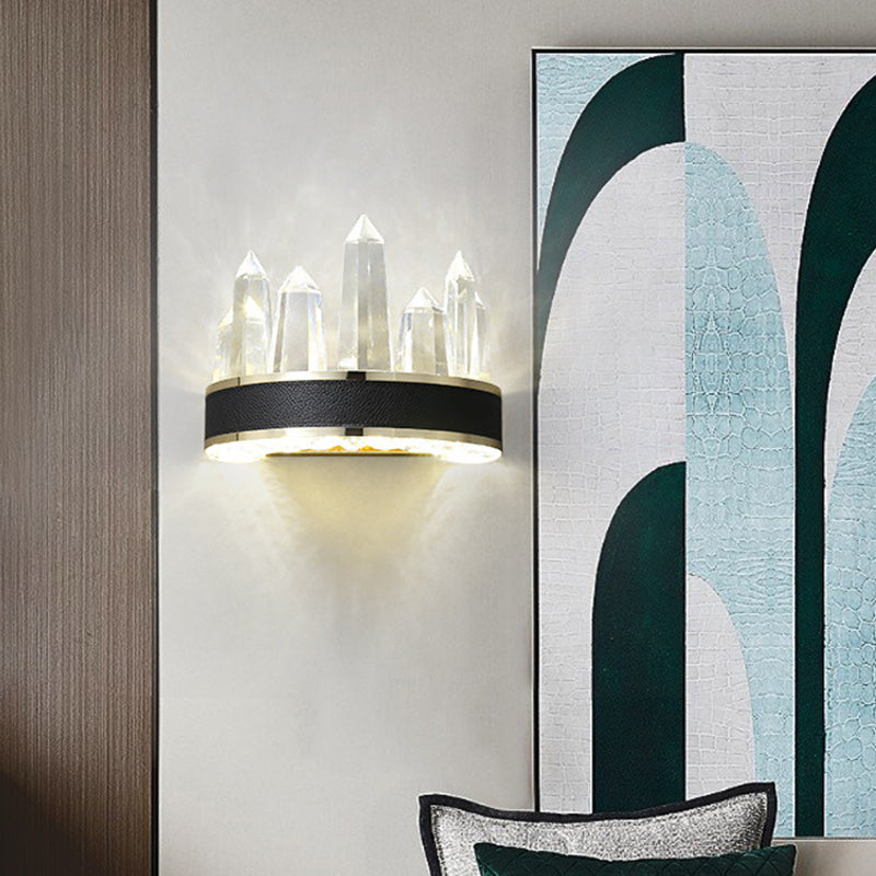 Modern Black Crystal Led Wall Sconce Light - Icicle Shaped Mount For Living Room