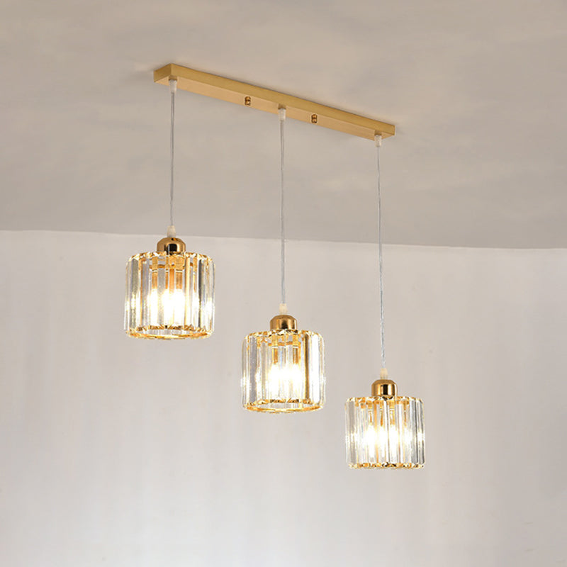 Gold Crystal Cube Multi Ceiling Lamp: Elegant Simplicity | 3 Bulb Suspension Light For Dining Room