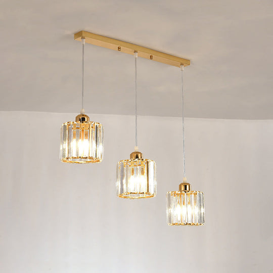 Gold Crystal Cube Multi Ceiling Lamp: Elegant Simplicity | 3 Bulb Suspension Light For Dining Room