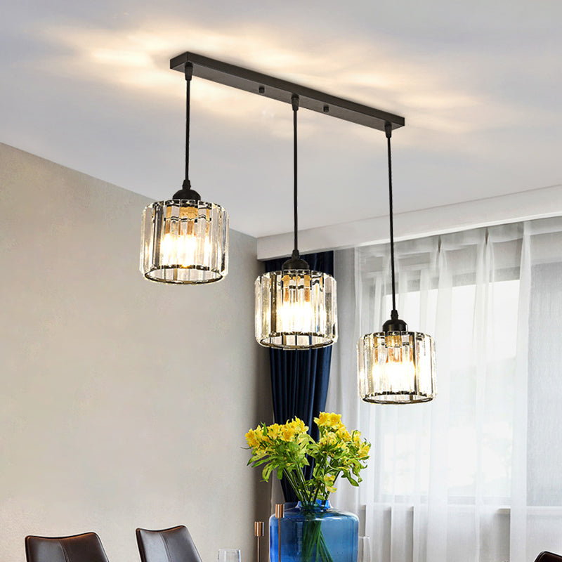 Gold Crystal Cube Multi Ceiling Lamp: Elegant Simplicity | 3 Bulb Suspension Light For Dining Room