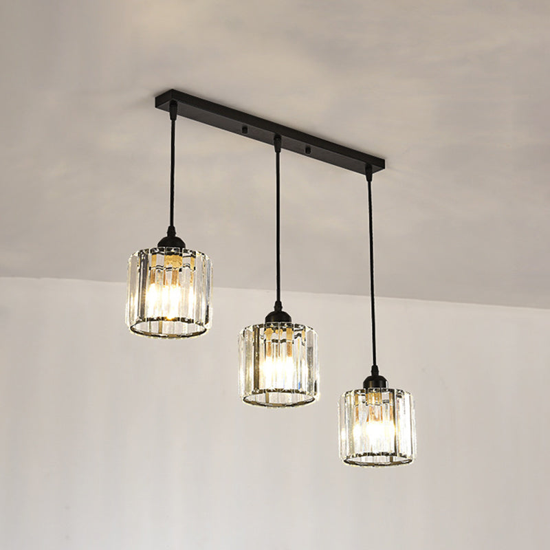Gold Crystal Cube Multi Ceiling Lamp: Elegant Simplicity | 3 Bulb Suspension Light For Dining Room