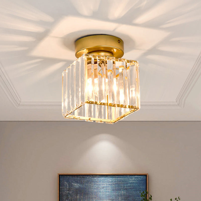 Gold Geometric Crystal Flush Mount Light For Hallways With 1 Bulb