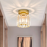 Gold Geometric Crystal Flush Mount Light For Hallways With 1 Bulb