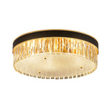 Faceted Crystal Drum Flush Mount Black Minimalist Lighting Fixture