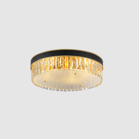 Faceted Crystal Drum Flush Mount Black Minimalist Lighting Fixture