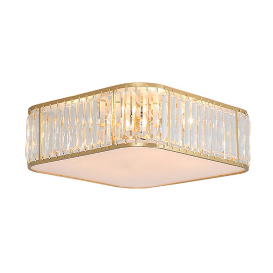 Modern Tri - Prism Crystal Square Flush Ceiling Light – Stylish Living Room Lighting Fixture