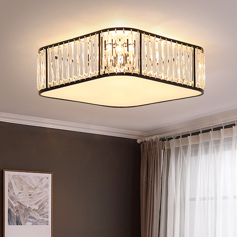 Modern Tri - Prism Crystal Square Flush Ceiling Light – Stylish Living Room Lighting Fixture