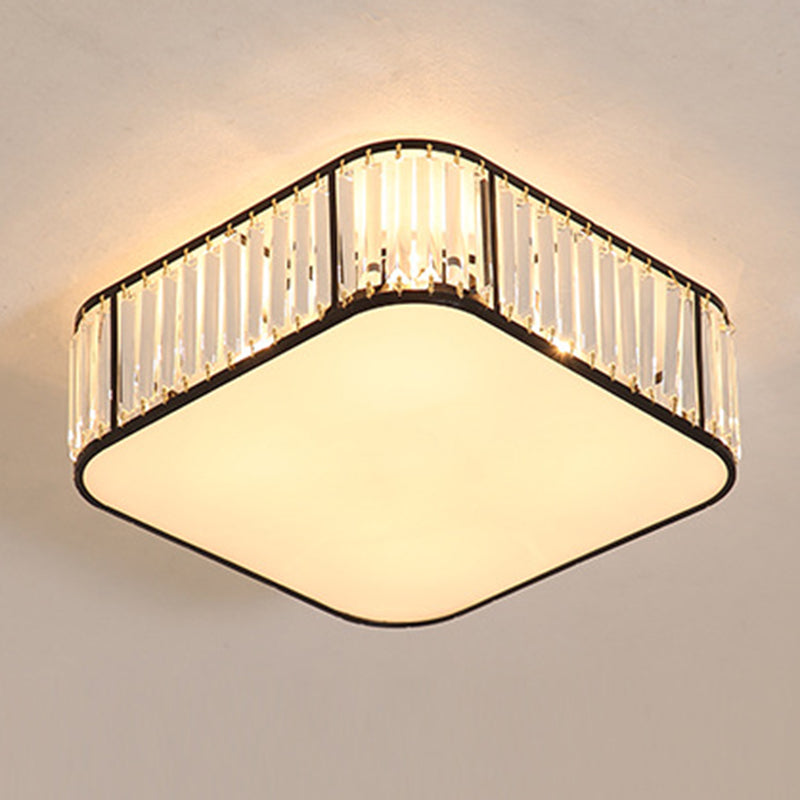 Modern Tri-Prism Crystal Square Flush Ceiling Light Stylish Living Room Lighting Fixture