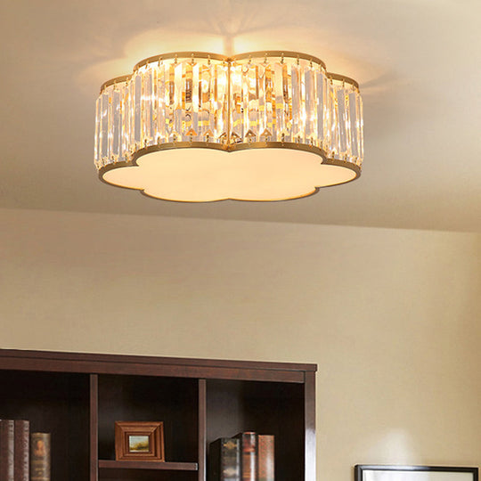 Clear Crystal Floral Flush Mount Ceiling Light For Living Room Gold / 15.5