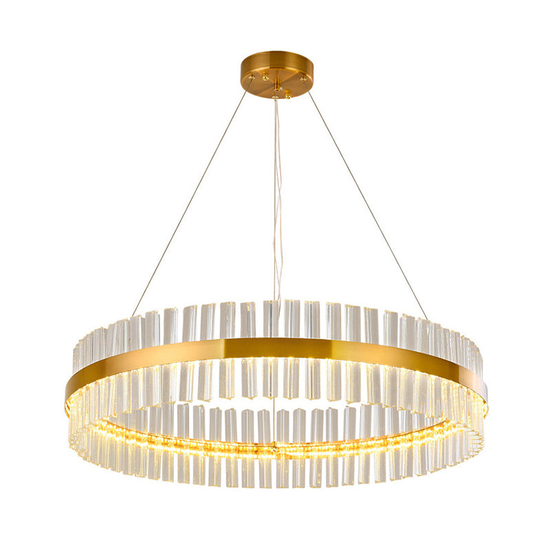 Modern Gold Ring Chandelier With Clear Crystals - Led Pendant Light Fixture For Living Room