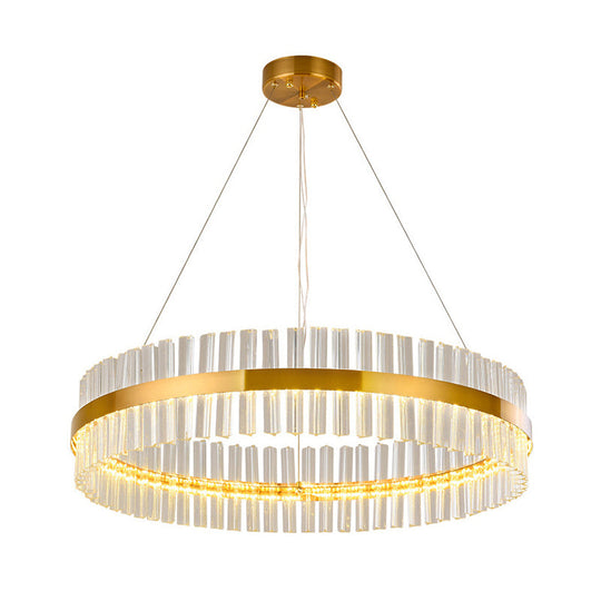 Modern Gold Ring Chandelier With Clear Crystals - Led Pendant Light Fixture For Living Room