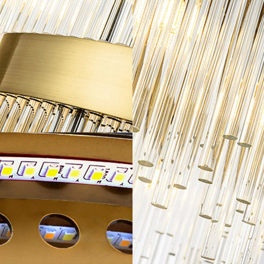 Gold Crystal Rod Circle Led Suspension Light - Elegant Living Room Chandelier