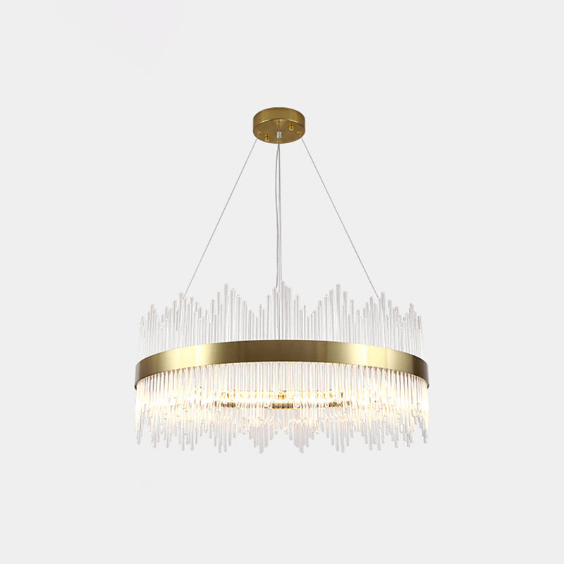 Gold Crystal Rod Circle Led Suspension Light - Elegant Living Room Chandelier