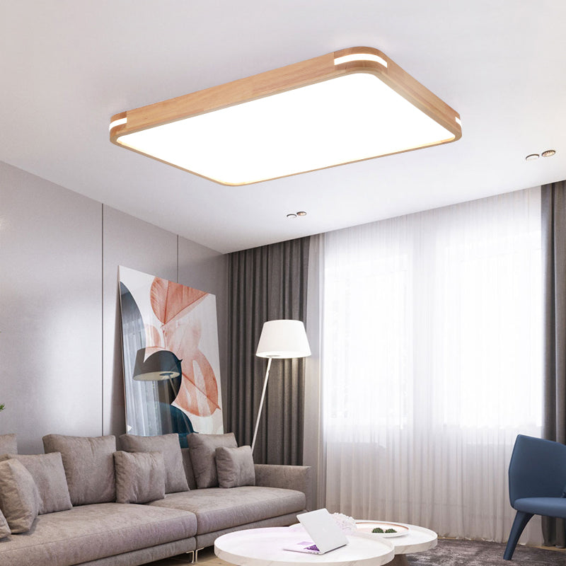 Contemporary Wood Led Flush Mount Lamp (23.5/31.5/37.5) - White/Warm/Natural Light Acrylic Diffuser
