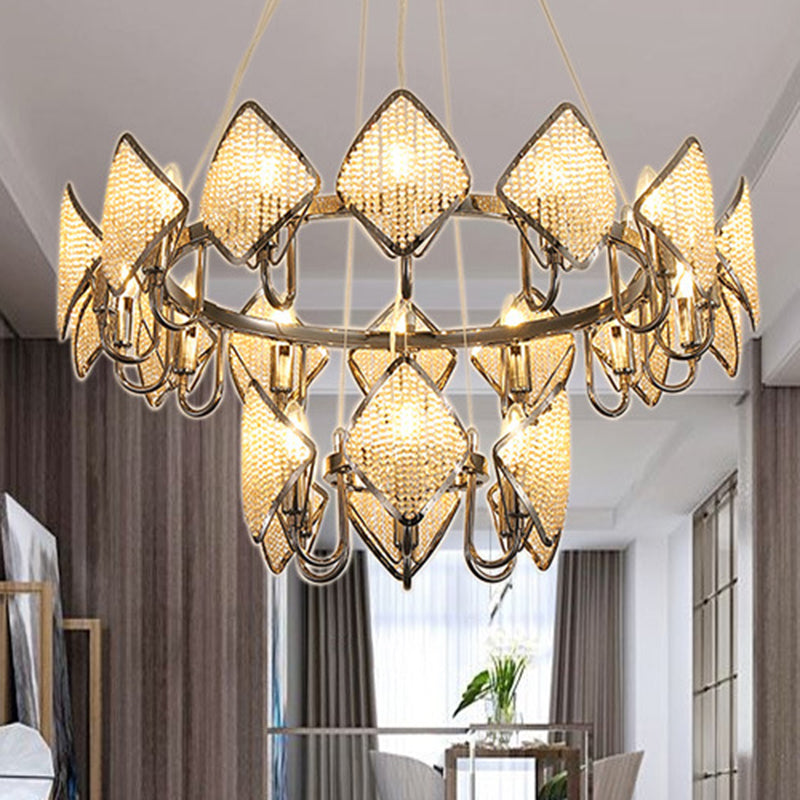 Postmodern Metal Chandelier With Rhombus Crystal Shade For Living Room Ceiling Lighting Chrome / 2