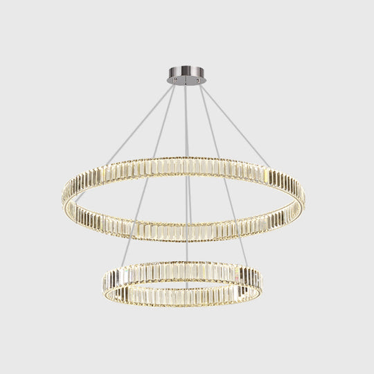 Modern Led Circle Chandelier Pendant Light For Living Room Silver / 2 Tiers 31.5’