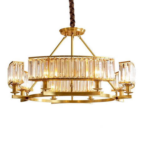 Modern Crystal Chandelier Pendant Light For Living Rooms - Circular Design Tri-Prism Simplicity