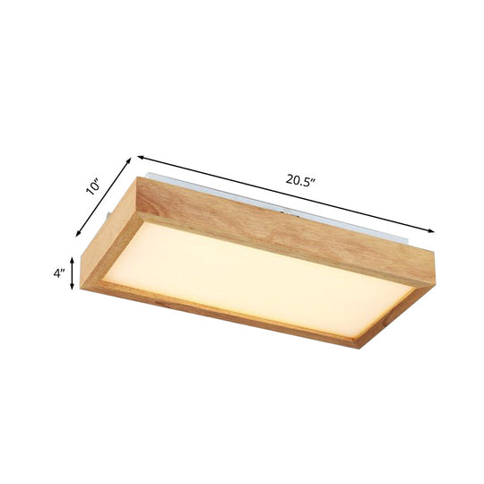 Minimalist Wood Ceiling Mounted Light With Acrylic Diffuser - Beige Rectangle Shape 1/4 Lights