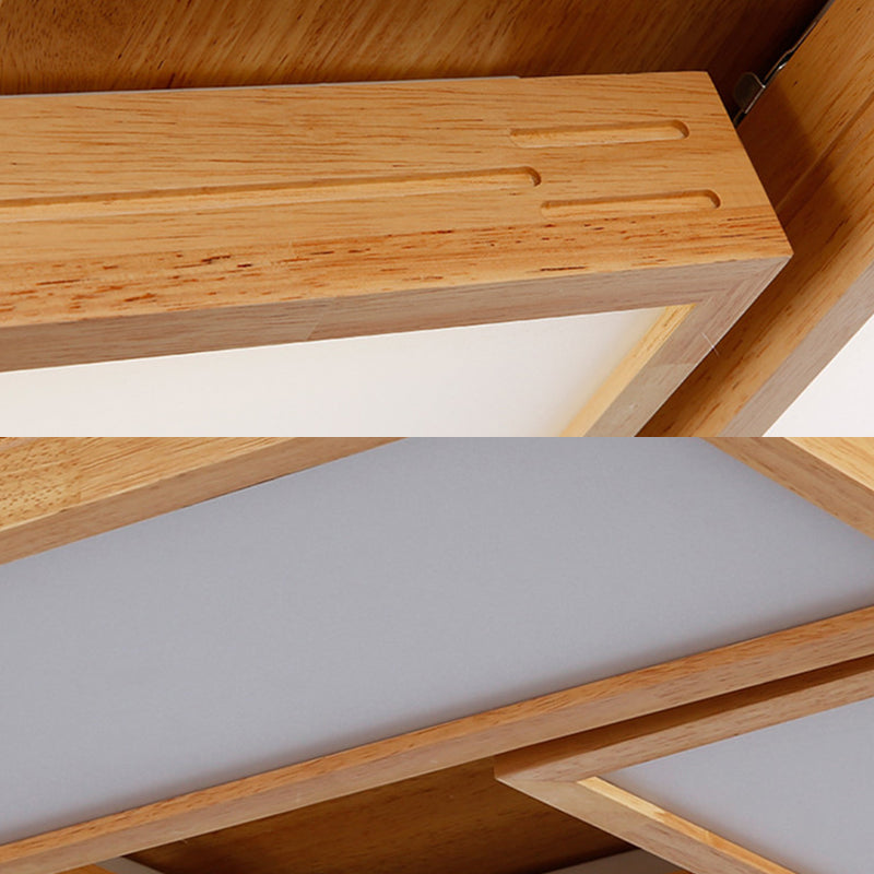 Minimalist Wood Ceiling Mounted Light With Acrylic Diffuser - Beige Rectangle Shape 1/4 Lights