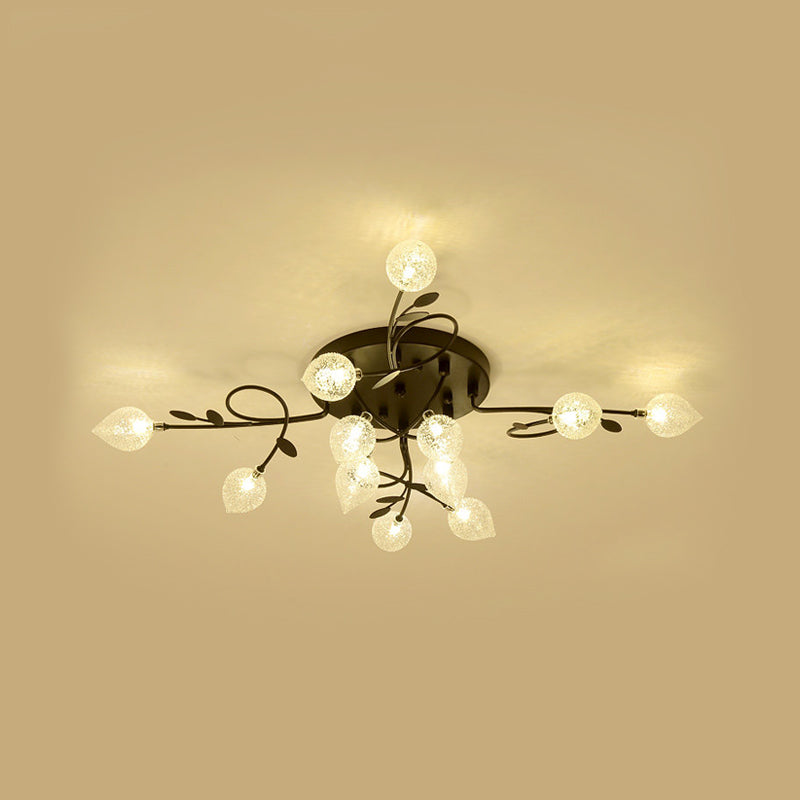 Contemporary Bubbled Glass Branch Ceiling Light - 8/12/16/20 Lights Black/Gold Flush Mount Fixture
