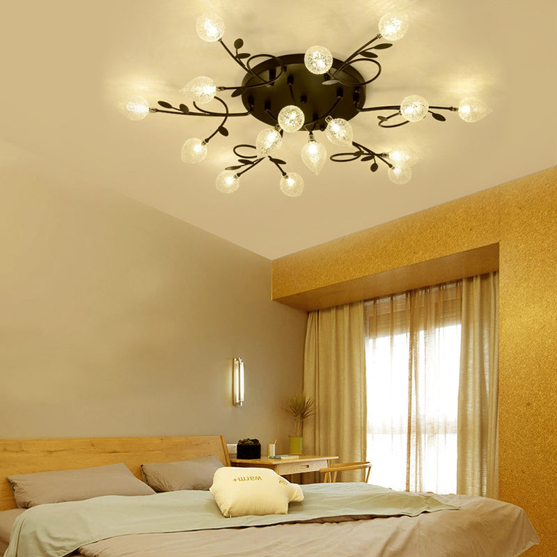 Contemporary Bubbled Glass Branch Ceiling Light - 8/12/16/20 Lights Black/Gold Flush Mount Fixture
