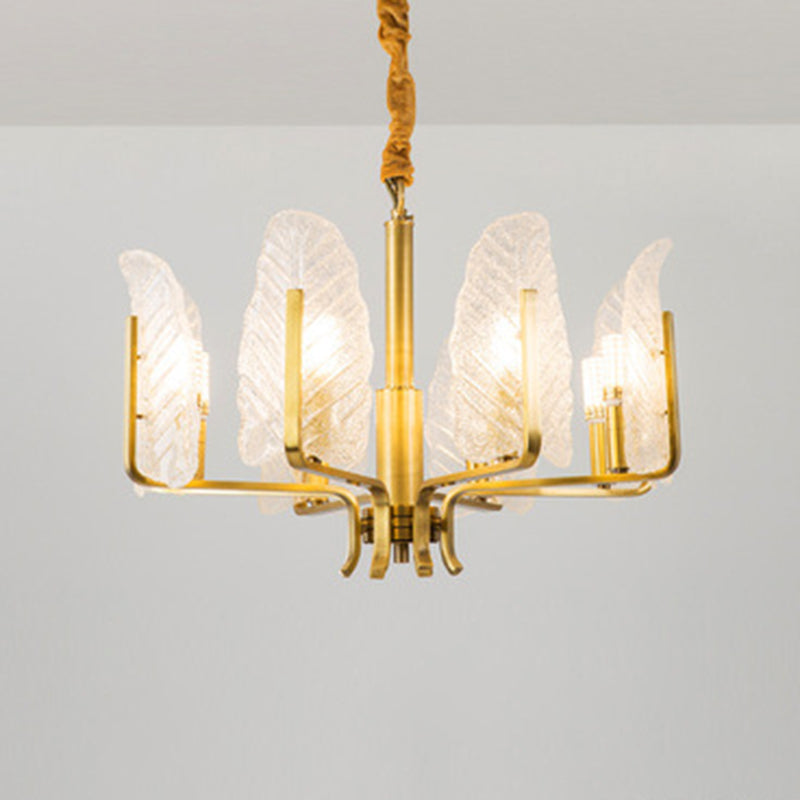 Postmodern Seedy Glass Gold Leaf-Shaped Chandelier Light For Living Room Ceiling 8 /