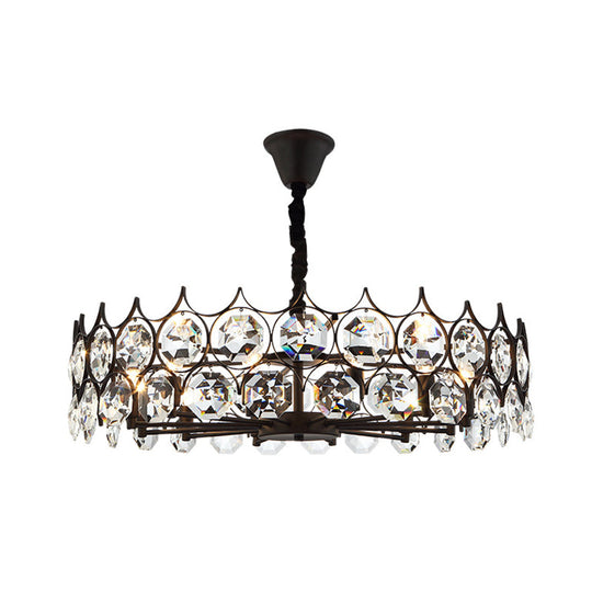 Modern Black Geometric Chandelier With Beveled Crystal Pendant Light For Living Room