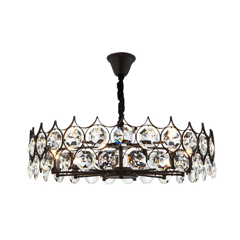 Modern Black Geometric Crystal Chandelier Pendant Light For Living Room