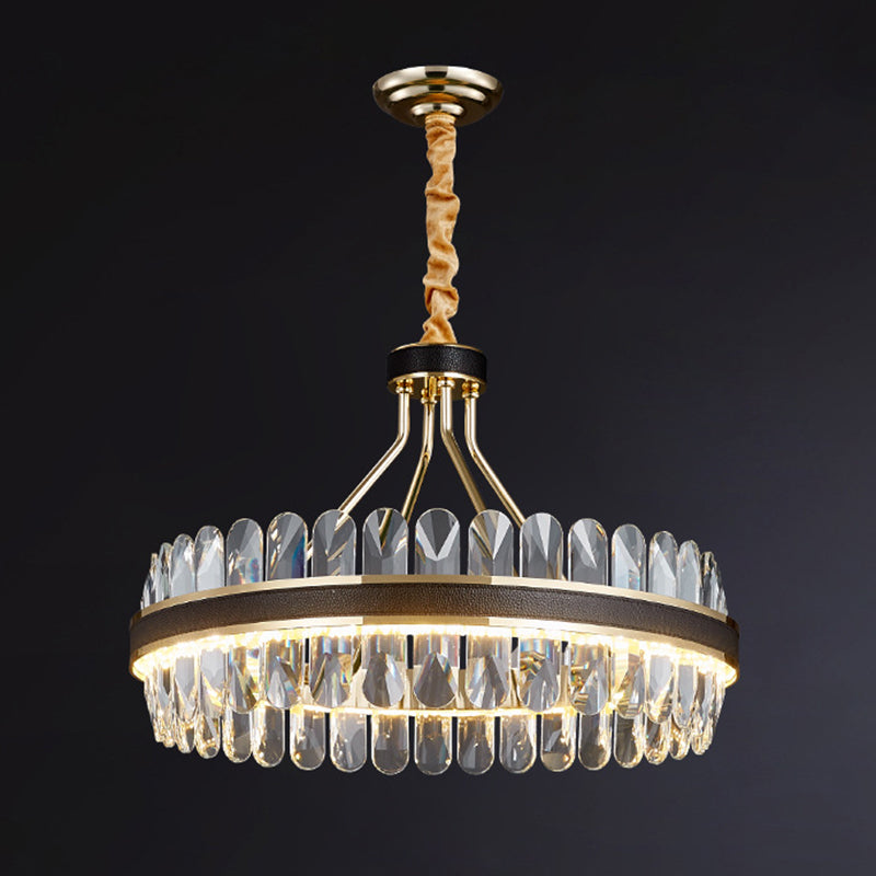 Simplicity Ring Led Chandelier Light With K9 Crystal Gold-Black Pendant Fixture For Living Room