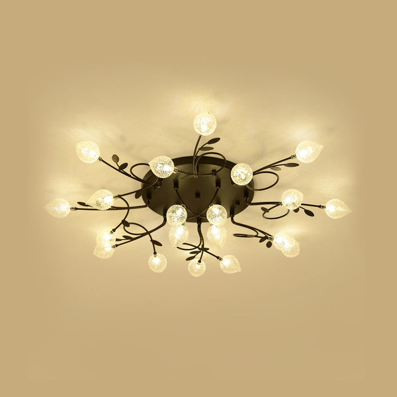 Contemporary Bubbled Glass Branch Ceiling Light - 8/12/16/20 Lights Black/Gold Flush Mount Fixture