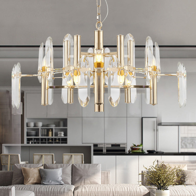 Gold Sputnik Suspension Chandelier With Artistic Clear K9 Crystal - Perfect For Living Room