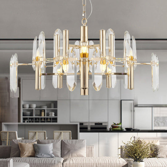 Gold Sputnik Suspension Chandelier With Artistic Clear K9 Crystal - Perfect For Living Room