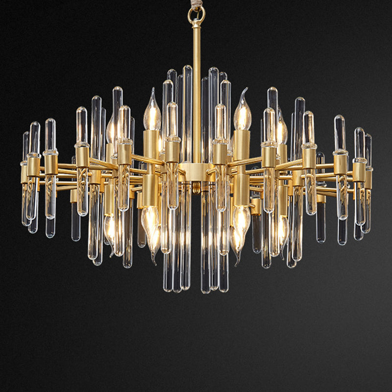 Contemporary Gold Color Candle Chandelier With Crystal Block Design