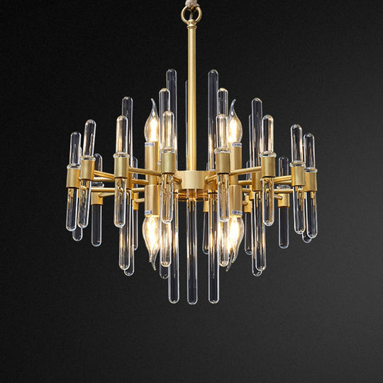 Contemporary Gold Color Candle Chandelier With Crystal Block Design 220V-240V / 8 Dorado