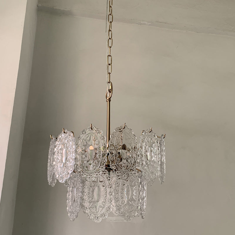 Postmodern Gold Crystal Ceiling Chandelier For Living Room - Elegant Tiered Carved Design