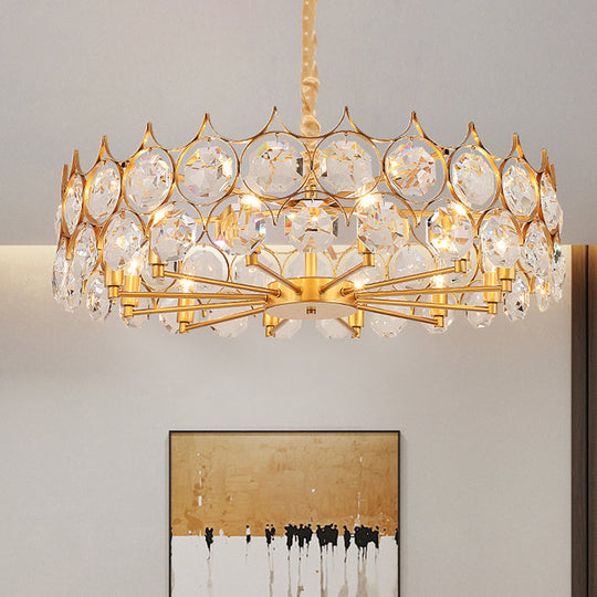 Modern Gold Geometric Chandelier Pendant Light With Crystal Beveled Detailing