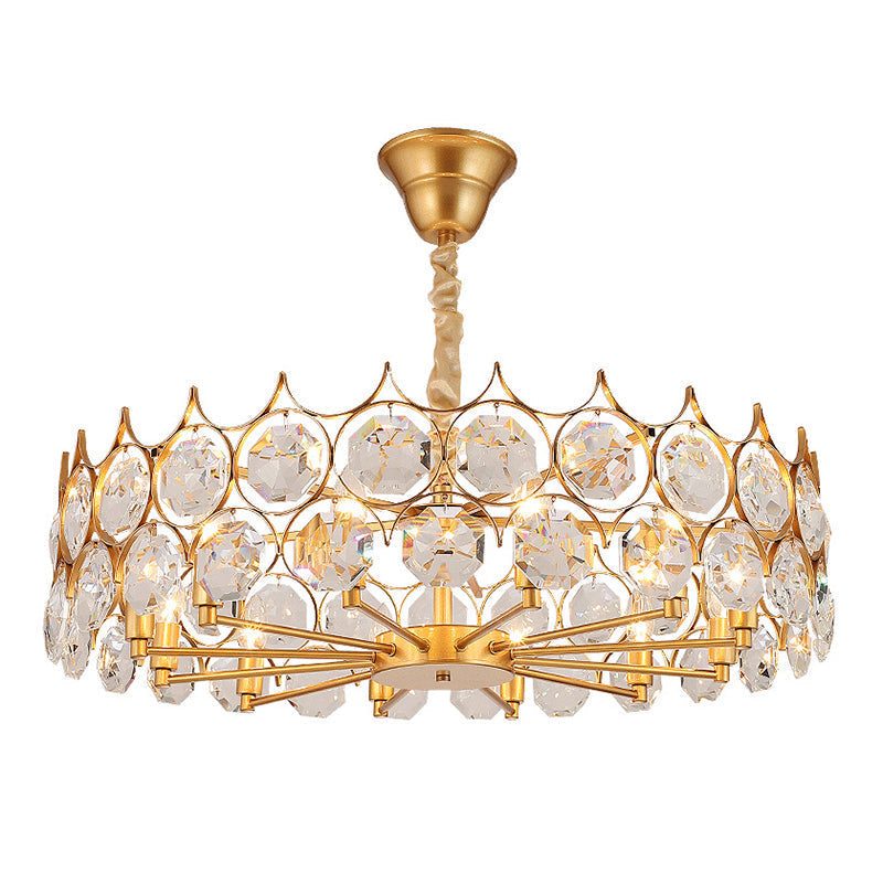 Modern Gold Geometric Chandelier Pendant Light With Crystal Beveled Detailing / Large Round