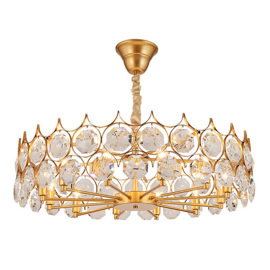 Modern Gold Geometric Chandelier Pendant Light With Crystal Beveled Detailing / Large Round